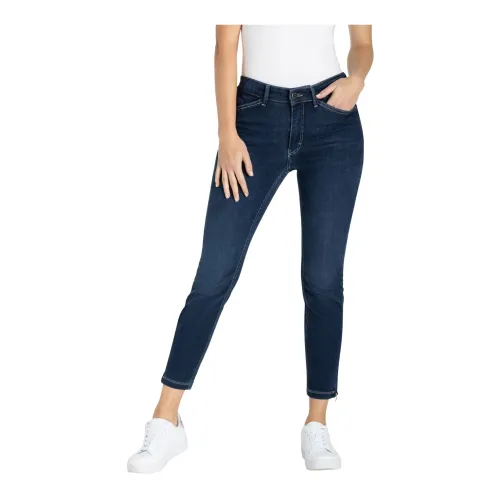 MAC , Dark Denim Skinny Jeans with Zipper Detail ,Blue female, Sizes: