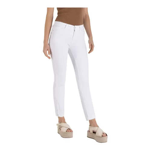 MAC , Slim Fit Cropped Jeans with Zip Detail ,White female, Sizes: