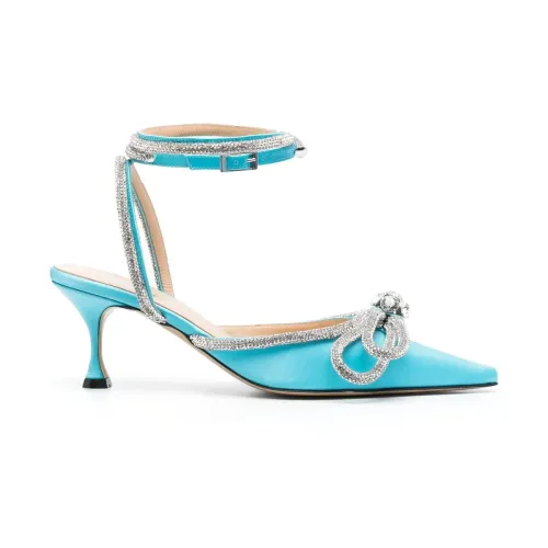 Mach & Mach , Blue Crystal Bow Slingback Heels ,Blue female, Sizes: