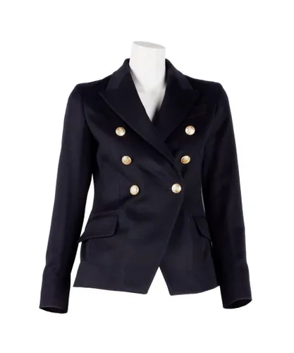Made In Italia Womens Double-Breasted Wool Coat with Golden Button Closure - Black
