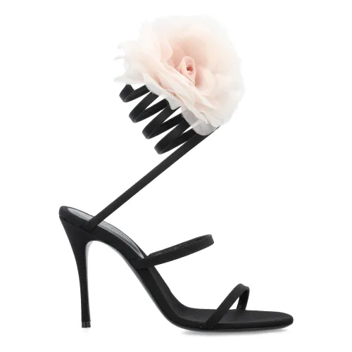 Magda Butrym , Black Silk-Organza Flower Heel Sandals ,Black female, Sizes: