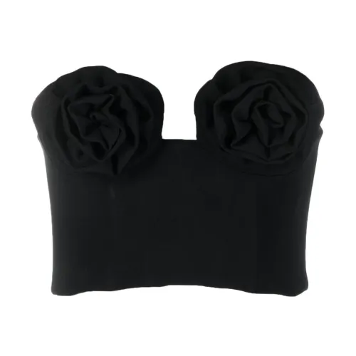 Magda Butrym , Black Viscose Cropped Top with 3D Flower Design ,Black female, Sizes: