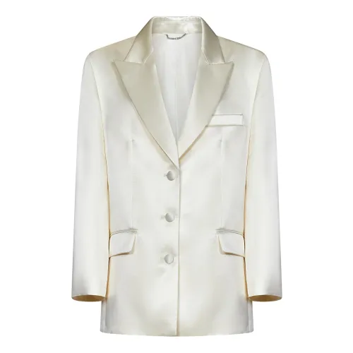 Magda Butrym , Cream Silk and Wool Blend Oversize Blazer ,White female, Sizes: