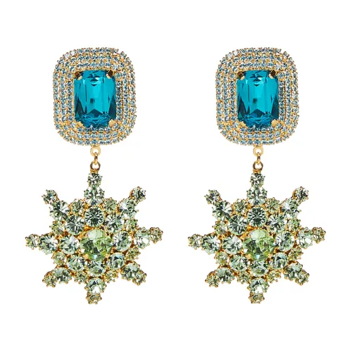 Magda Butrym , Golden Starburst Drop Earrings with Emerald Cut Gem ,Yellow female, Sizes: ONE SIZE