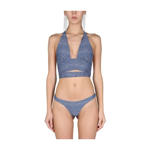 Magda Butrym , Logo Print Bikini Top ,Blue female, Sizes: