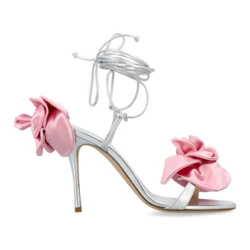 Magda Butrym , Silver Wrap Around Double Flower Sandals ,Gray female, Sizes: