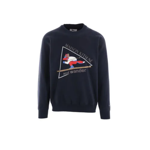 Maison Kitsuné , Blue Sweaters with Skiing Fox Logo ,Blue male, Sizes: