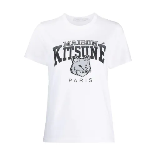 Maison Kitsuné , Campus Fox Logo T-Shirt ,White female, Sizes: