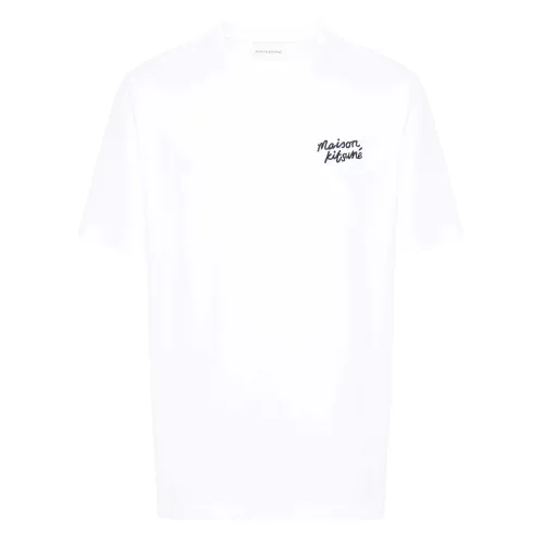 Maison Kitsuné , Embroidered-Logo Cotton T-Shirt ,White male, Sizes: