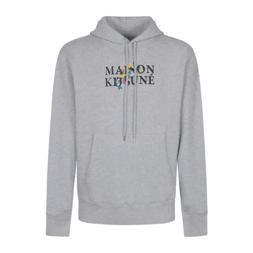 Maison Kitsuné , Flowers Comfort Hoodie Sweaters ,Gray male, Sizes: