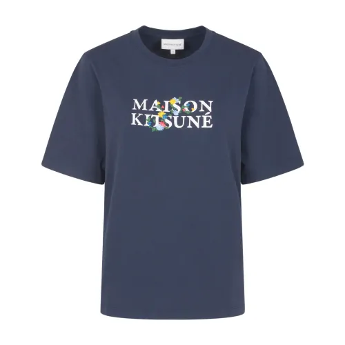Maison Kitsuné , Flowers Comfort Tee-Shirt ,Blue female, Sizes: