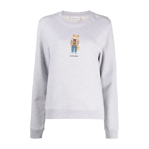 Maison Kitsuné , Grey Fox-Print Sweater ,Gray female, Sizes: