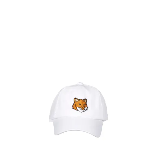 Maison Kitsuné , White Fox Head Embroidery Cap ,White male, Sizes: ONE