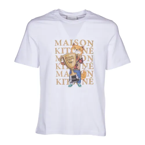 Maison Kitsuné , White T-shirts and Polos with Pinaforemetal ,White male, Sizes: