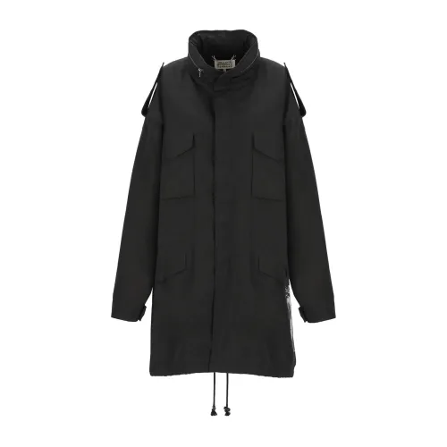 Maison Margiela , Black Coat with Zip Collar and Four Pockets ,Black female, Sizes:
