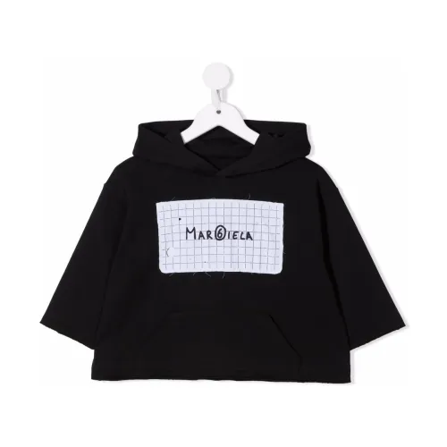 Maison Margiela , Black Cotton Hoodie with Logo Detail ,Black female, Sizes: