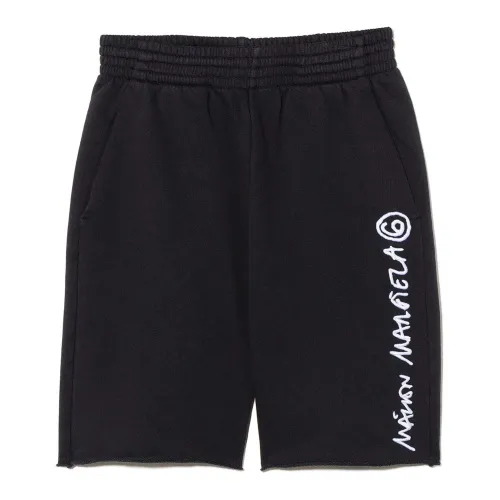 Maison Margiela , Black Cotton Logo Shorts ,Black male, Sizes: