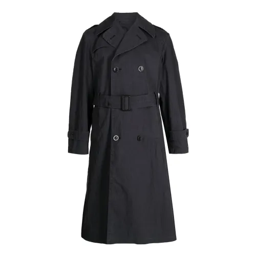 Maison Margiela , Black Double-Breasted Trench Coat ,Black female, Sizes: