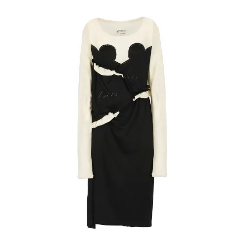 Maison Margiela , Black Dress with Four Stitches ,Black female, Sizes: