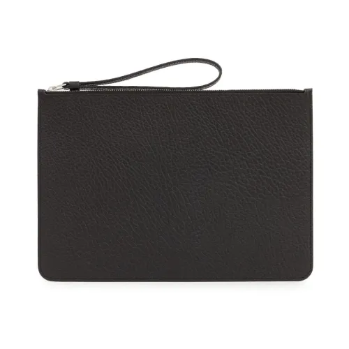 Maison Margiela , Black Hammered Leather Clutch with Silver Hardware and Zipper Closure ,Black male, Sizes: ONE SIZE