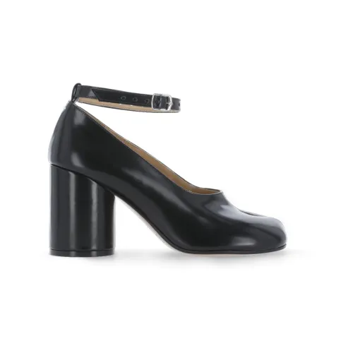 Maison Margiela , Black Leather Décolleté with Tabi Toe and Ankle Belt ,Black female, Sizes:
