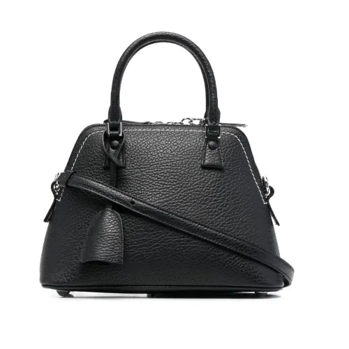 Maison Margiela , Black Pebbled Leather Shoulder Bag ,Black female, Sizes: ONE SIZE