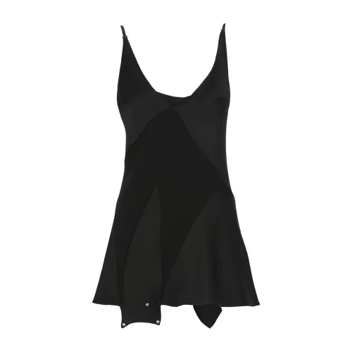 Maison Margiela , Black Viscose Mini Dress with Asymmetric Hem ,Black female, Sizes:
