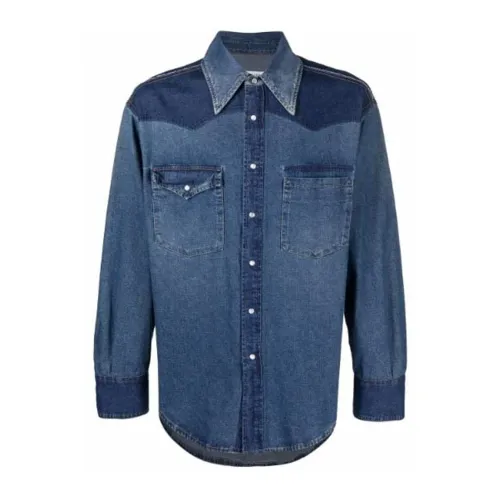 Maison Margiela , Blue Cotton Denim Shirt for Men ,Blue male, Sizes:
