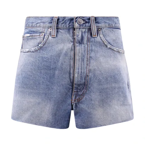 Maison Margiela , Blue Cotton Shorts with Zip and Button ,Blue female, Sizes: