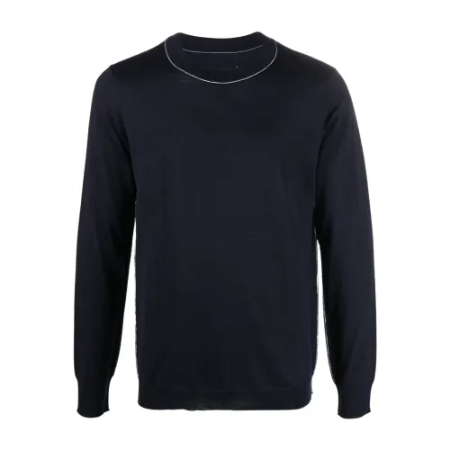 Maison Margiela , Blue Four-Stitch Crewneck Sweater ,Blue male, Sizes: