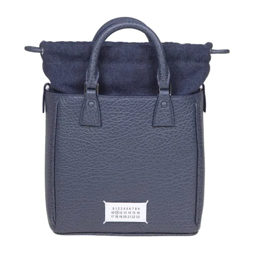 Maison Margiela , Blue Leather Handbag with Drawstring Closure ,Blue female, Sizes: ONE SIZE