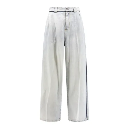 Maison Margiela , Blue Wide Leg Jeans with Contrasting Side Band ,Gray female, Sizes: