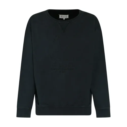 Maison Margiela , Charcoal Black Cotton Embroidered Logo Sweatshirt ,Black male, Sizes: