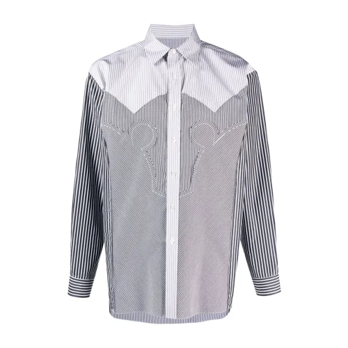Maison Margiela , Classic Striped Shirt with Décortiqué Details ,Blue male, Sizes:
