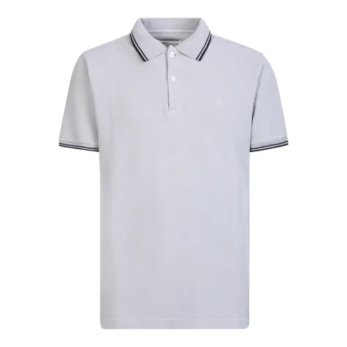 Maison Margiela , Contrasting Striped Cotton Polo Shirt with Logo Embroidery ,Gray male, Sizes:
