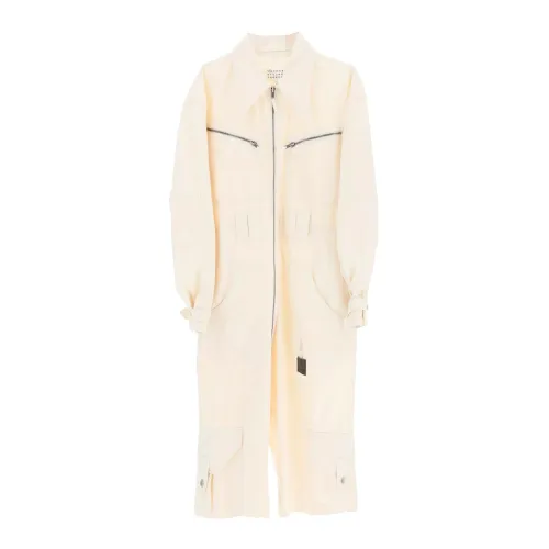 Maison Margiela , Cotton Jumpsuit with Shirt Collar ,White female, Sizes: