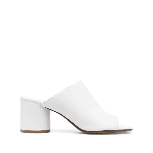 Maison Margiela , Elevate Your Evening Look with White Leather Peep-Toe Low Heel Mules ,White female, Sizes: