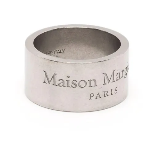 Maison Margiela , Engraved Logo Silver Brass Ring ,Beige male, Sizes: M