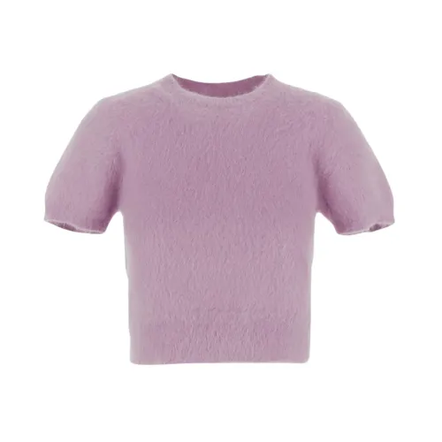 Maison Margiela , Fluffy Knit Cropped Top ,Purple female, Sizes: