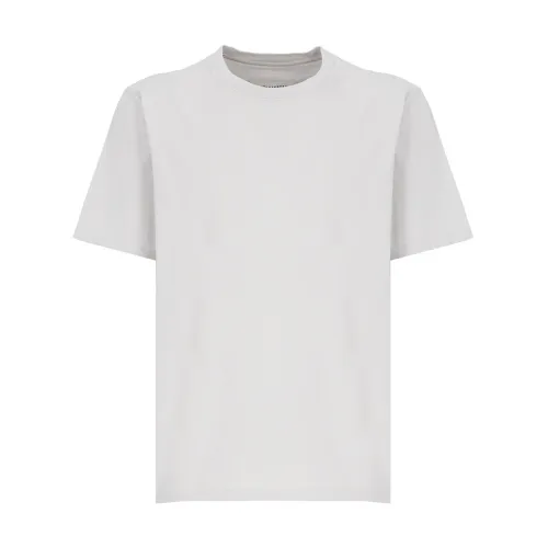 Maison Margiela , Grey Cotton Crewneck T-shirt with Iconic Stitches ,Gray male, Sizes: