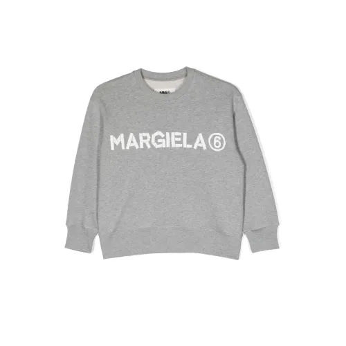 Maison Margiela , Grey Logo-Print Mélange Sweatshirt ,Gray male, Sizes: