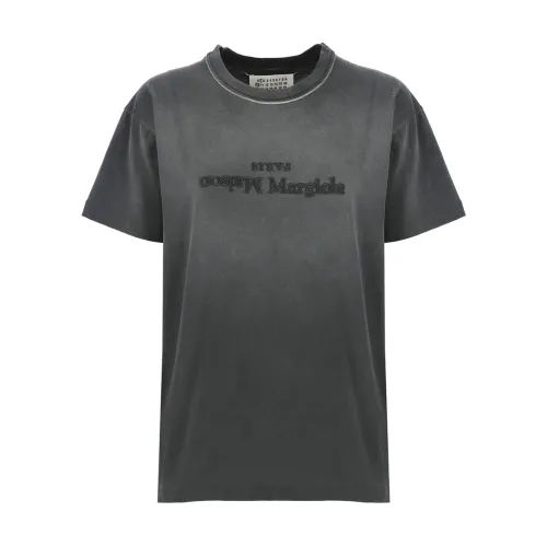 Maison Margiela , Grey T-shirts and Polos with Embroidered Logo ,Gray female, Sizes: