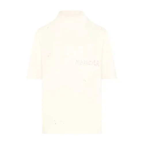 Maison Margiela , Handwriting Print Turtleneck T-shirts and Polos ,White male, Sizes:
