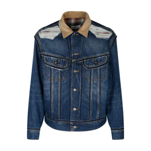 Maison Margiela , Indigo Blue Denim Jacket with Corduroy Collar ,Blue male, Sizes: