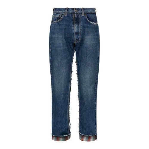 Maison Margiela , Indigo Blue Ripped Straight Leg Jeans ,Blue male, Sizes:
