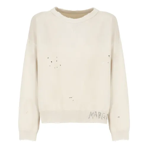 Maison Margiela , Ivory Cotton Sweatshirt with Logo ,Beige male, Sizes: