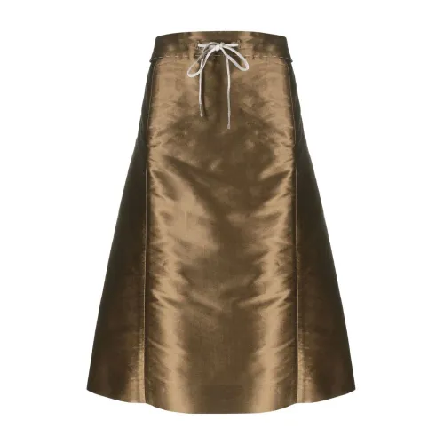 Maison Margiela , Luxurious Brown Silk Blend Midi Skirt ,Brown female, Sizes: