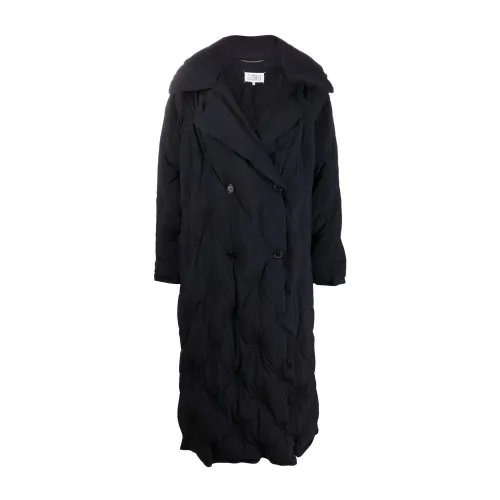 Maison Margiela , Navy Blue Quilted Mid-Length Coat ,Black female, Sizes: