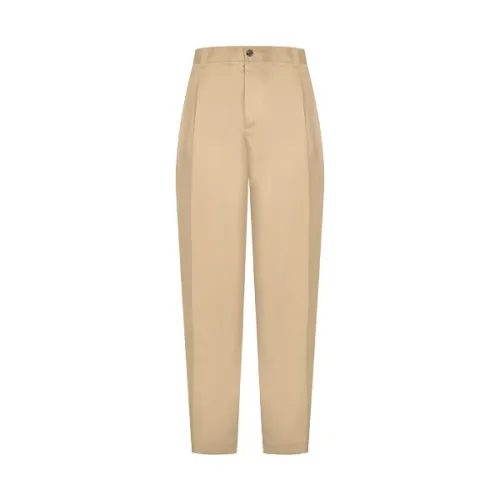 Maison Margiela , Oversized Beige Drill Trousers with Frayed Flannel Trim ,Beige male, Sizes: