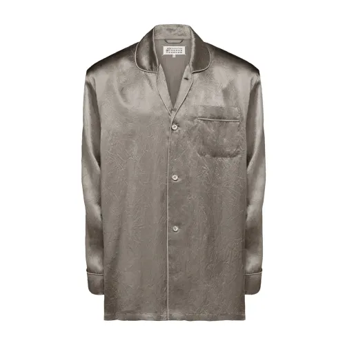 Maison Margiela , Oversized Satin Shirt with Tonal Piping ,Gray female, Sizes: